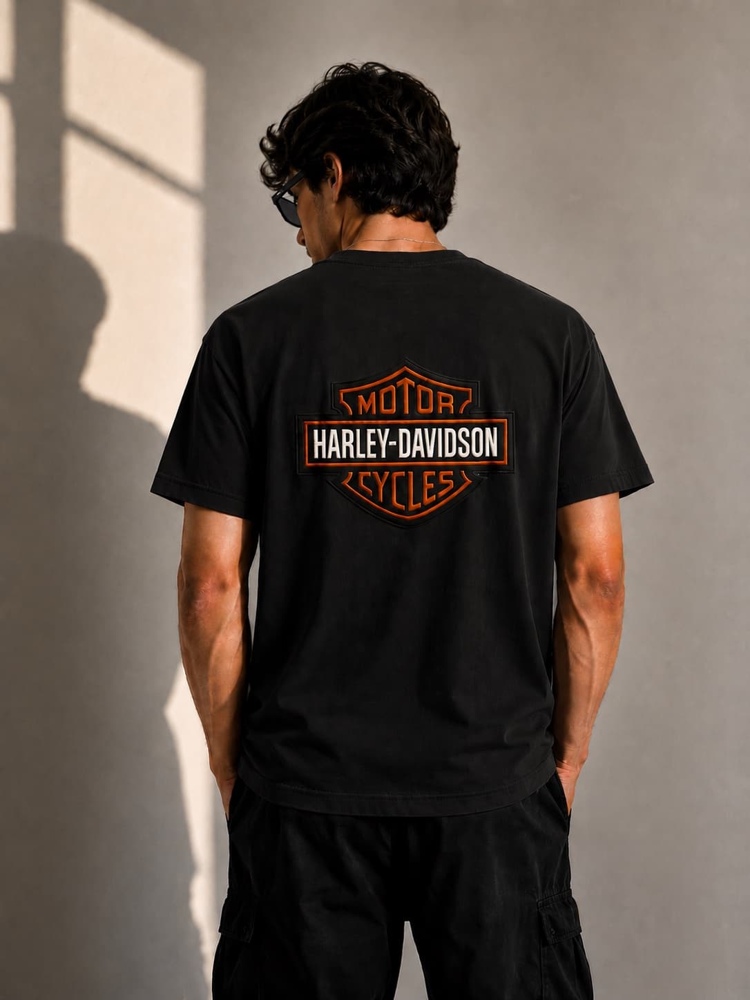 Custom Back Badge Motorcycles Oversized Tee — Ink Black
